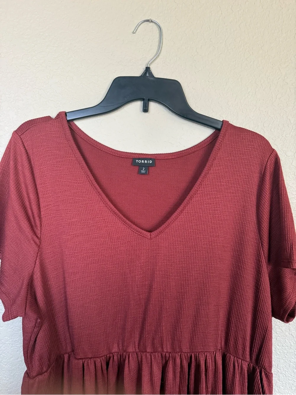 Torrid Brick Red V-Neck Tiered Midi Dress - Picture 2 of 5